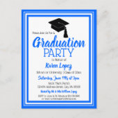 青と白のスクールカラーズグラードパーティー インビテーションポストカード (正面)