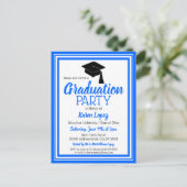青と白のスクールカラーズグラードパーティー インビテーションポストカード (スタンド正面)