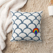 青と白のスケッチホタテガイのパターンと虹 クッション (ブランケット)