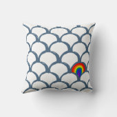 青と白のスケッチホタテガイのパターンと虹 クッション (裏面)