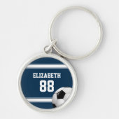 青と白のスストライプジャージーのサッカーボール キーホルダー (正面)