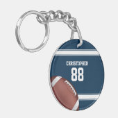 青と白のスストライプジャージーフットボール キーホルダー (正面左)