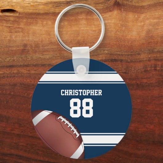 青と白のスストライプジャージーフットボール キーホルダー (裏面)