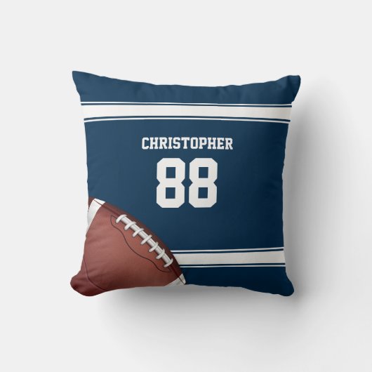 青と白のスストライプジャージーフットボール クッション (正面)