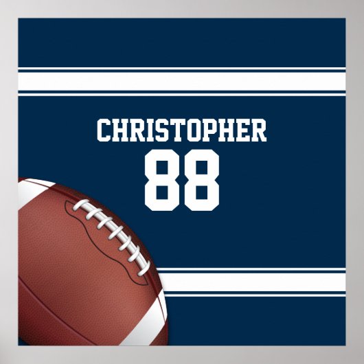 青と白のスストライプジャージーフットボール ポスター (正面)