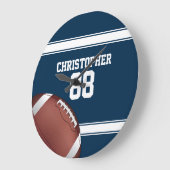 青と白のスストライプジャージーフットボール ラージ壁時計 (傾斜)