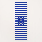 青と白のストライプいかりとシルバーグレー ヨガマット (正面)