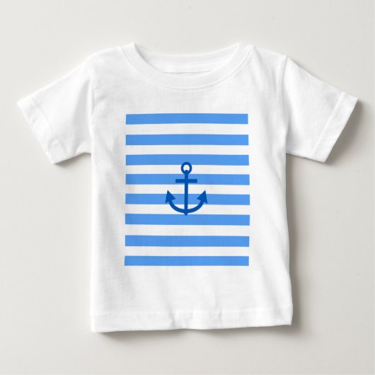 青と白のストライプいかりパターン ベビーTシャツ (正面)