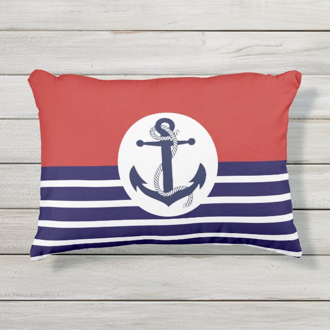 青と白のストライプいかり アウトドアクッション (正面)