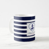 青と白のストライプいかり コーヒーマグカップ (正面左)
