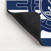 青と白のストライプいかり、船の車輪のシンボル マウスパッド (コーナー)