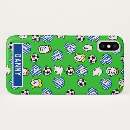 青と白のストライプのサッカーシャツ。 Case-Mate iPhoneケース (裏面(横))