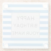 青と白のストライプのハッピーバースデー ガラスコースター (裏面)