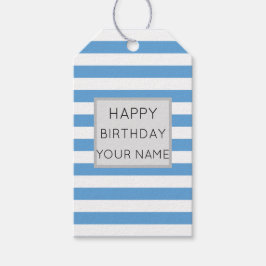 青と白のストライプのハッピーバースデー ギフトタグ