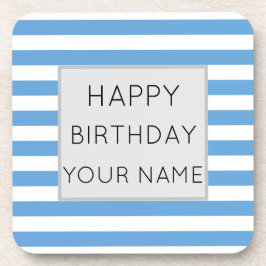 青と白のストライプのハッピーバースデー コースター