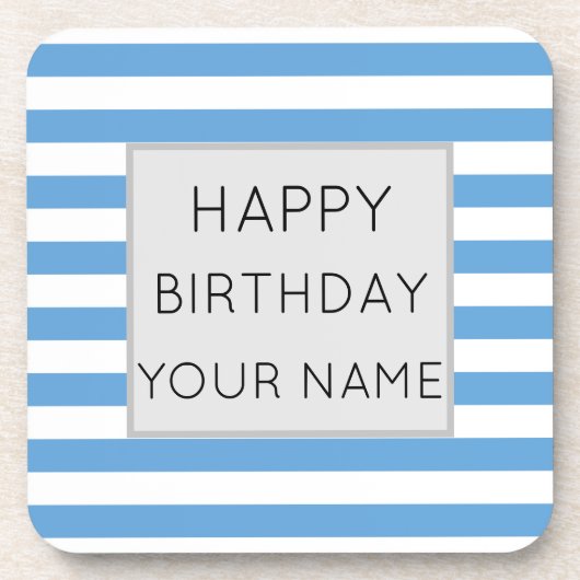 青と白のストライプのハッピーバースデー コースター (正面)