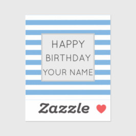 青と白のストライプのハッピーバースデー シール