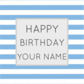 青と白のストライプのハッピーバースデー シール (正面)