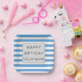 青と白のストライプのハッピーバースデー ペーパープレート (パーティー)