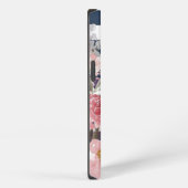 青と白のストライプのモノグラムiPhoneケース iPhoneケース (右側面)