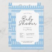 青と白のストライプの絵を描脳卒中の赤ちゃん 招待状 (正面/裏面)