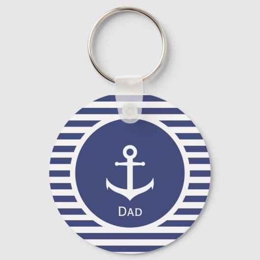 青と白のストライプの航海のパパ キーホルダー (正面)