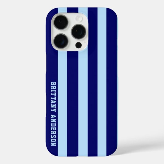 青と白のストライプパターンパーソナライズされた Case-Mate iPhoneケース (裏面)