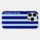 青と白のストライプパターンパーソナライズされた Case-Mate iPhoneケース (裏面 (横))