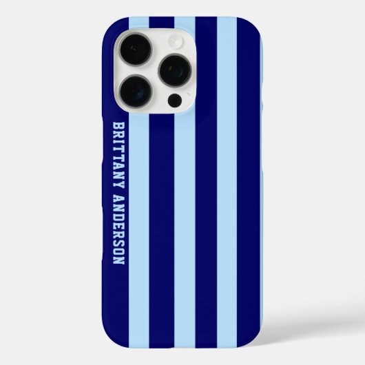 青と白のストライプパターンパーソナライズされた Case-Mate iPhoneケース (裏面)