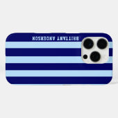 青と白のストライプパターンパーソナライズされた Case-Mate iPhoneケース (裏面 (横))