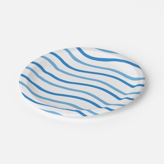 青と白のストライプ結婚披露宴、ブライダルシャワー ペーパープレート (アングル)