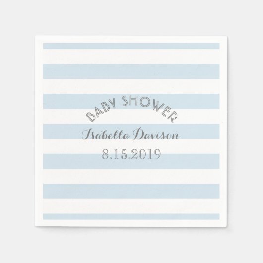 青と白のストライプ赤ちゃんシャワー紙 スタンダードカクテルナプキン (正面)