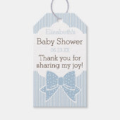 青と白のストライプ赤ちゃんシャワー ギフトタグ (正面)