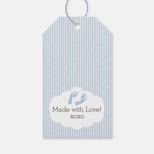 青と白のストライプ赤ちゃんシャワー ギフトタグ (裏面)