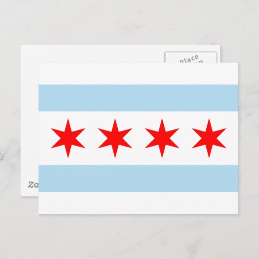 青と白のストライプ赤星シカゴ国旗 ポストカード (正面/裏面)