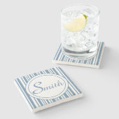 青と白のストライプ ストーンコースター (横)