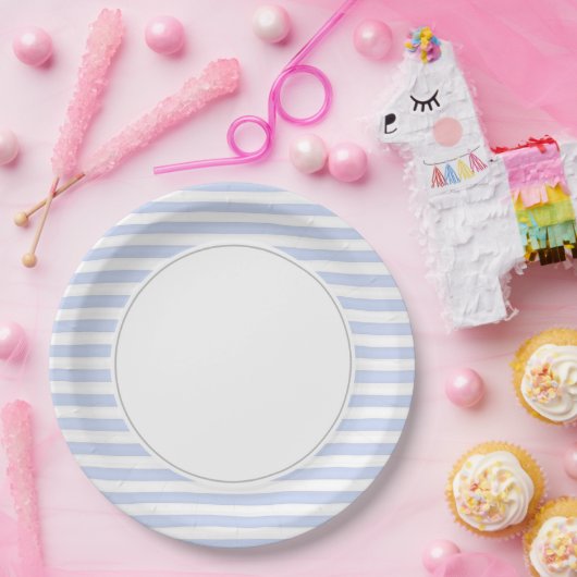 青と白のストライプ ペーパープレート (パーティー)