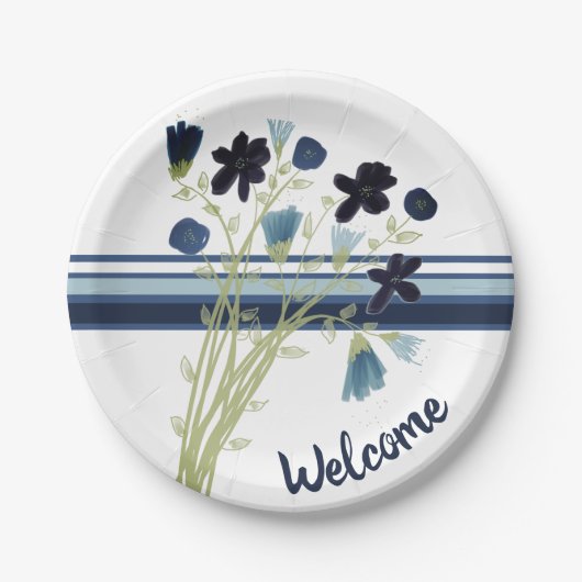 青と白のストライプ ペーパープレート (正面)