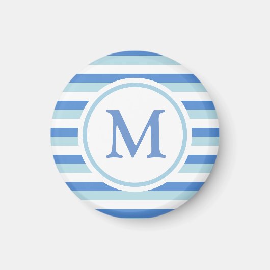 青と白のストライプ モノグラム マグネット (正面)