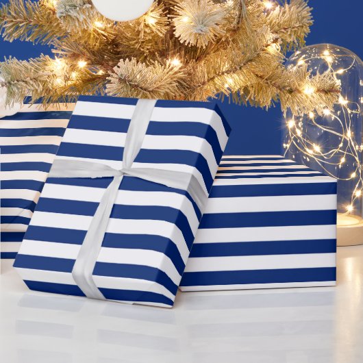 青と白のストライプ ラッピングペーパー (クリスマス)