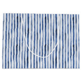 青と白のストライプ 誕生日 ラージペーパーバッグ (裏面)