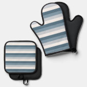 青と白のストライプ 鍋つかみ&鍋敷きセット (正面/裏面)