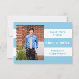 青と白のストライプ- 3x5卒業発表 招待状