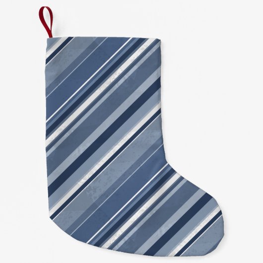 青と白のストリップ スモールクリスマスストッキング (正面)