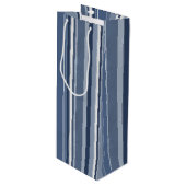 青と白のストリップ ワインギフトバッグ (正面アングル)