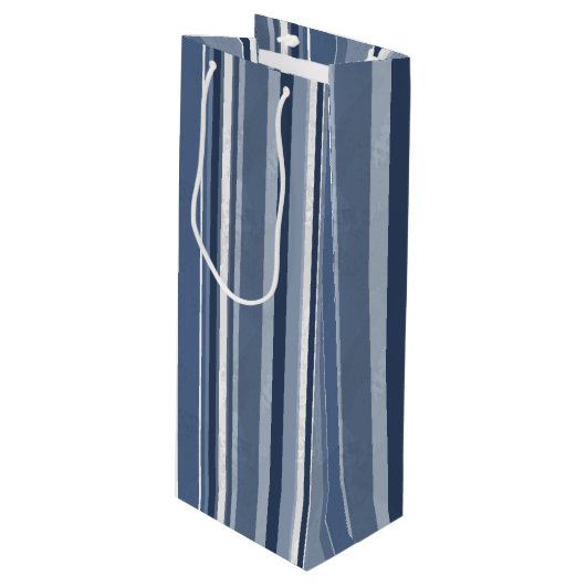 青と白のストリップ ワインギフトバッグ (正面アングル)