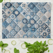 青と白のスノーフレークのキルト キッチンタオル (折り畳み)