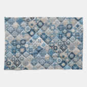 青と白のスノーフレークのキルト キッチンタオル (横)