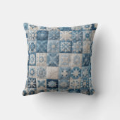 青と白のスノーフレークのキルト クッション (裏面)