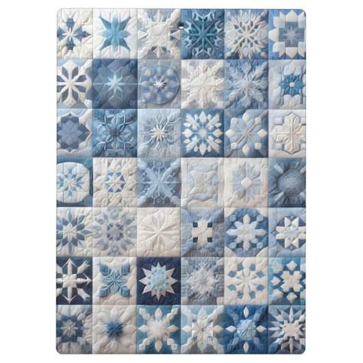 青と白のスノーフレークのキルト クリップボード (裏面)